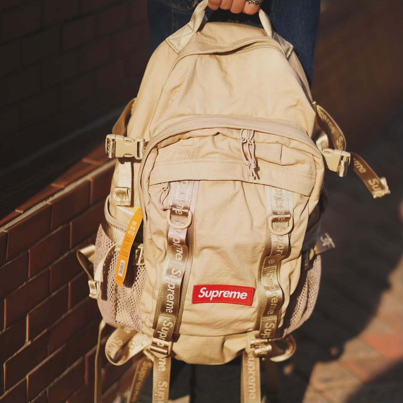 Buy Supreme Logo Backpack Tan SS26 online in Singapore
