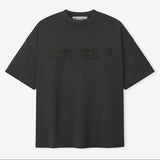 Fear of God Essentials reflective logo ponte 90s tee in iron dark grey, short sleeve casual apparel for everyday wear