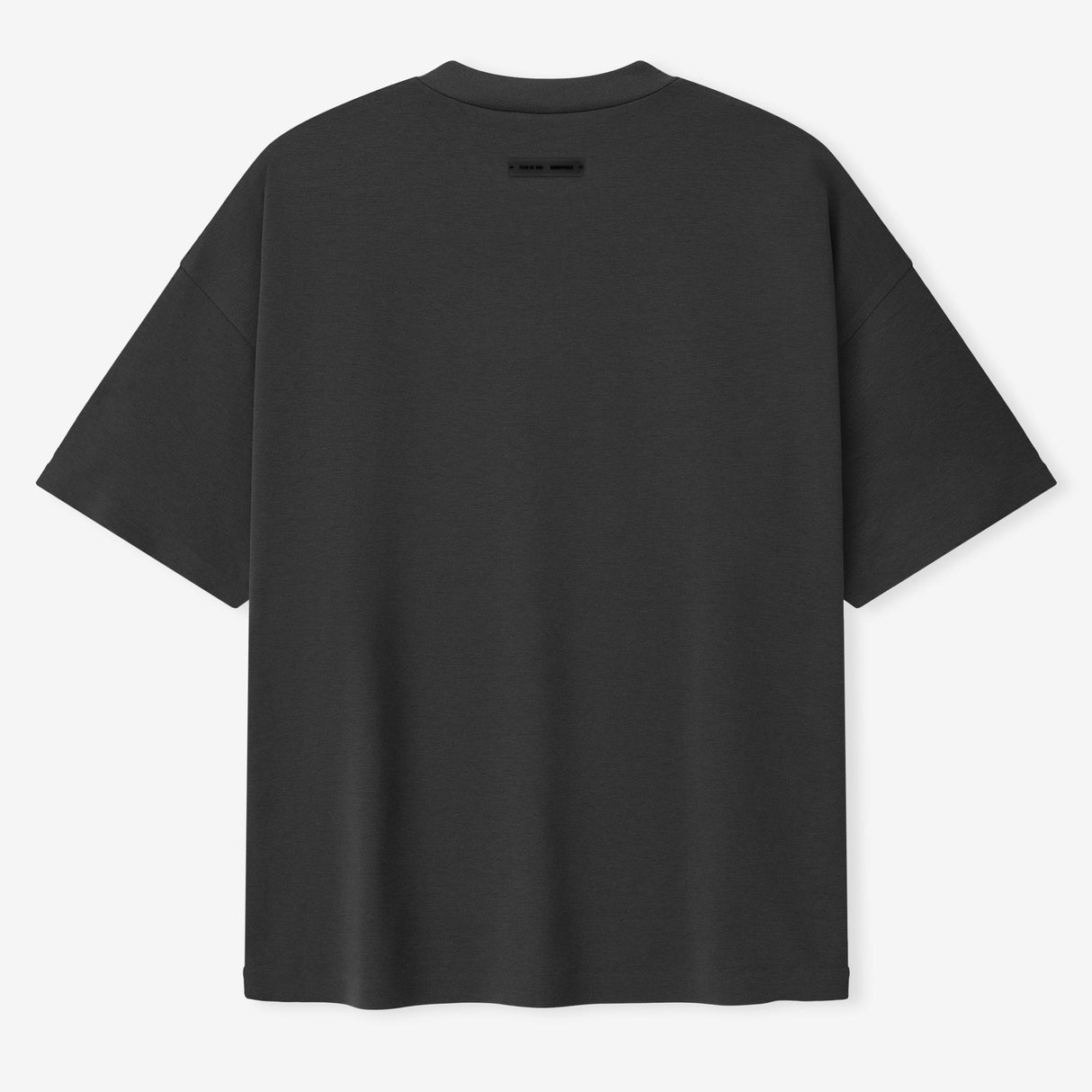 Fear of God Essentials Reflective Logo Ponte 90s Tee in Iron Dark Grey, short sleeve casual apparel with reflective logo detail.