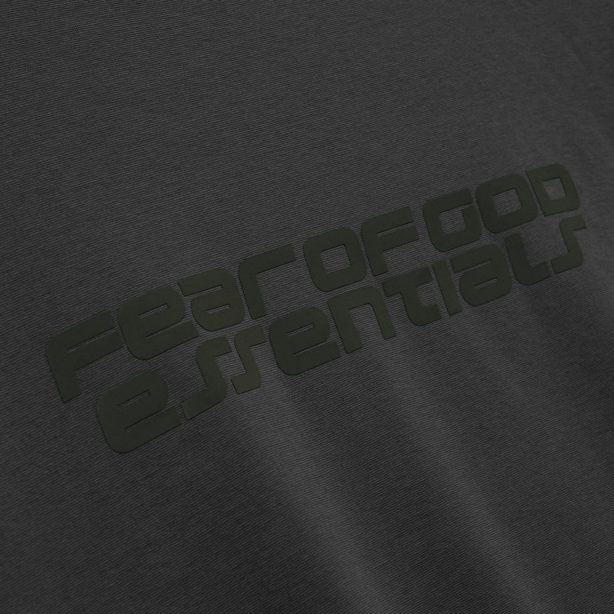 Fear of God Essentials reflective logo ponte 90s short sleeve tee in iron dark grey, casual men's apparel with logo detail