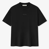 Fear of God Essentials metallic logo classic T-shirt in jet black, lightweight cotton, with a minimalist design and branded detail.