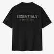 Fear of God Essentials metallic logo classic black T-shirt, short sleeve crew neck, front metallic branding, jet black color.