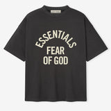 Fear of God Essentials Campus 90s heavyweight short sleeve tee in faded black, casual apparel with a relaxed fit and bold branding.
