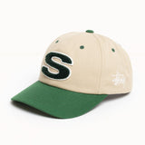 Stussy Chenille S Cap in sandy color, stylish casual headwear with embroidered logo, perfect for everyday wear.