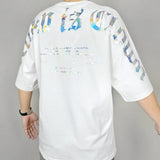 Rickyisclown [RIC] Holographic Gothic Logo Drop Shoulder Oversized Tee White [R9210322a-PPPP] RICKYISCLOWN RICKYISCLOWN - originalfook singapore