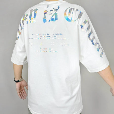 Rickyisclown [RIC] Holographic Gothic Logo Drop Shoulder Oversized Tee White [R9210322a-PPPP] RICKYISCLOWN RICKYISCLOWN - originalfook singapore