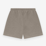 Fear Of God Essentials classic logo sweat shorts in Homestead Heather, featuring soft fleece material and relaxed fit.