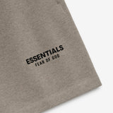 Fear Of God Essentials classic logo sweat shorts in Homestead Heather, featuring a relaxed fit and fleece material for casual wear.