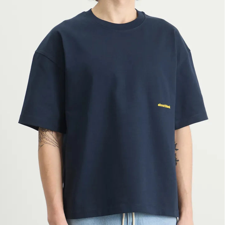 About:Blank Box Logo Tee Navy Yellow - ORIGINALFOOK
