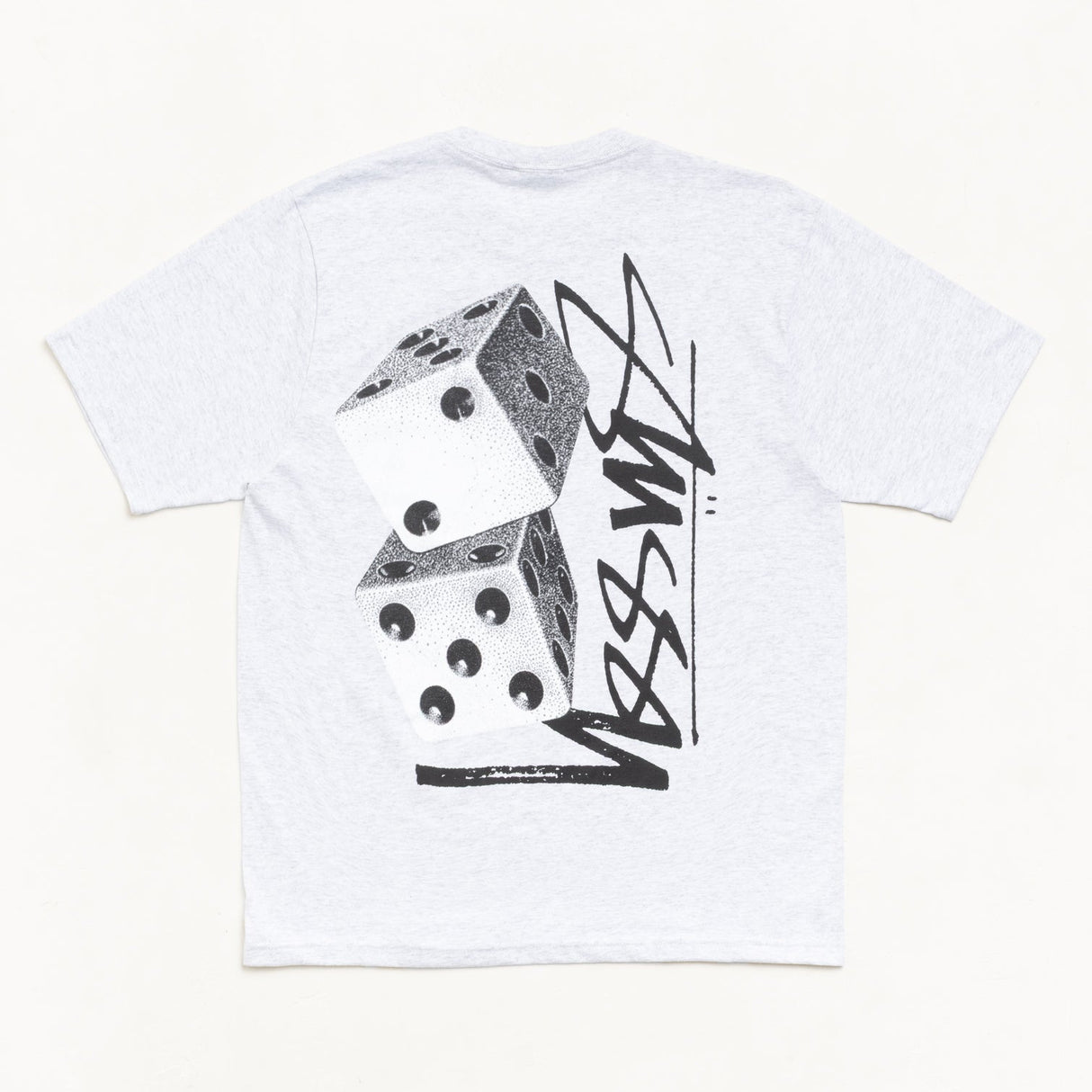 Stussy Tall Dice Tee in Ash Heather, casual apparel with a relaxed fit and graphic dice design on the front.
