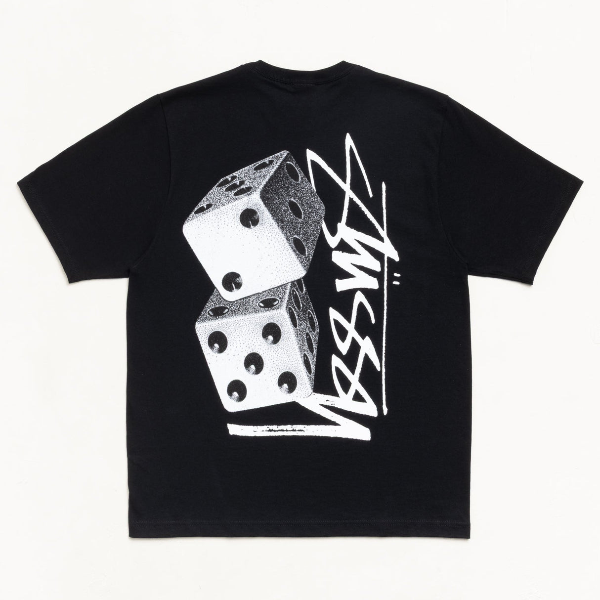 Black Stussy Tall Dice T-shirt featuring a graphic design, casual fit, and soft cotton fabric from the STUSSY apparel collection.