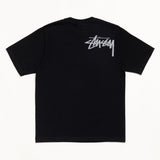 Black Stussy Double Venus T-shirt, casual apparel with graphic print, featuring the Stussy logo and design on soft cotton fabric.