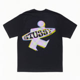 Black Stussy Surf Purf T-shirt for casual wear, featuring the iconic Stussy logo and surf-inspired design.