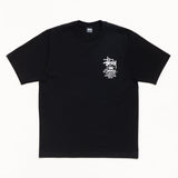 Black Stussy Summer Classics Tee shirt displayed flat, showcasing the casual crewneck design and classic branding.