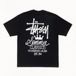 Black Stussy Summer Classics Tee, casual short-sleeve T-shirt with Stussy logo, made for comfortable summer wear.