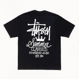 Black Stussy Summer Classics Tee, casual short-sleeve T-shirt with Stussy logo, made for comfortable summer wear.