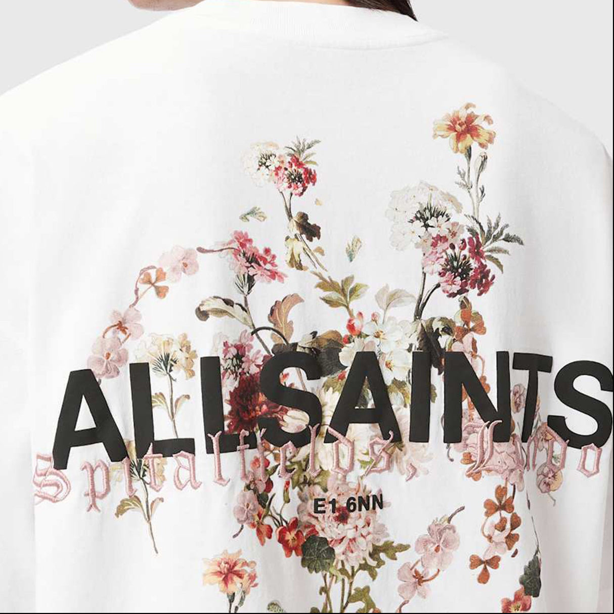 AllSaints Valen Floral Tee in white, casual short-sleeve t-shirt with a floral print design, made from comfortable fabric.