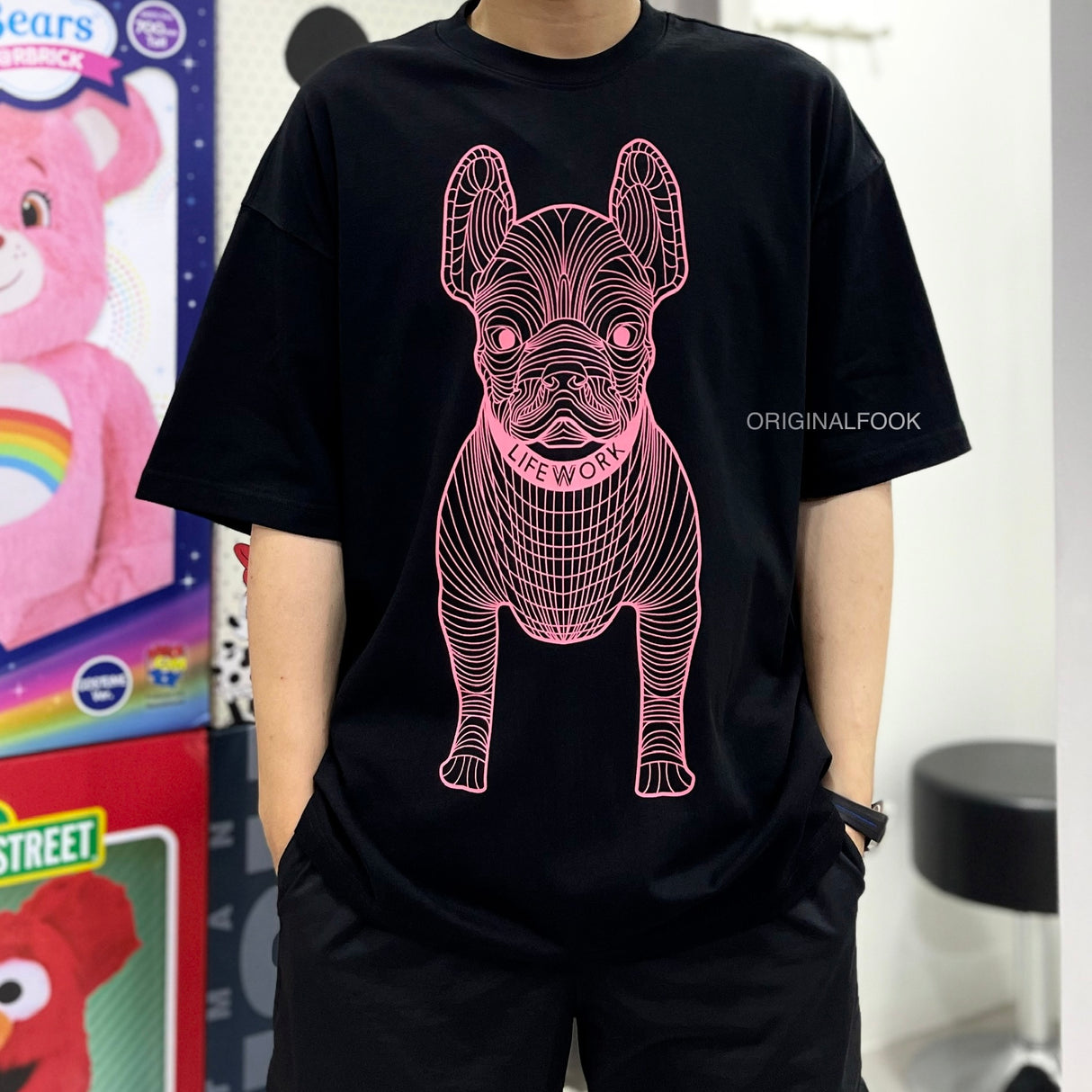 LifeWork Outline Bulldog Tee Black Pink LIFEWORK LIFEWORK - originalfook singapore