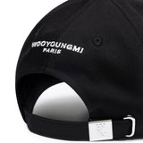 Black Wooyoungmi WYM logo cap, stylish headwear with adjustable strap and embroidered branding, perfect for casual wear.
