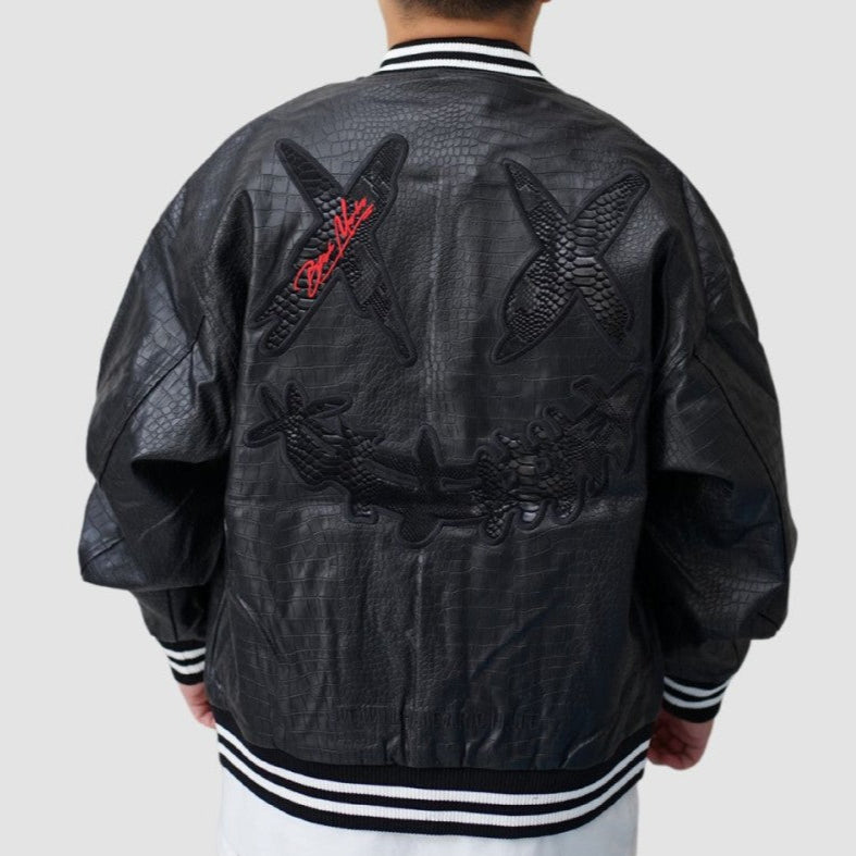 RICKYISCLOWN Mamba Embossed Smiley Baseball Leather Jacket [R4211228b] RICKYISCLOWN RICKYISCLOWN - originalfook singapore