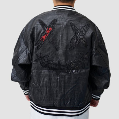 RICKYISCLOWN Mamba Embossed Smiley Baseball Leather Jacket [R4211228b] RICKYISCLOWN RICKYISCLOWN - originalfook singapore