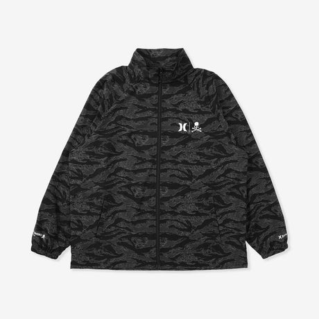 Mastermind Japan Phantom Woven Zip Up Jacket in black with detailed branding and textured fabric, casual style accessory.