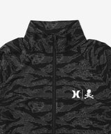 Mastermind Japan Phantom Woven Zip-Up Jacket with Hurley branding, black color, featuring a sleek woven design and full front zipper.
