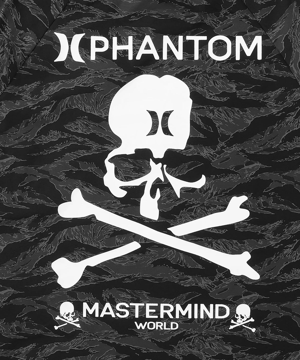 Mastermind Japan Phantom Woven Zip-Up Jacket in black, featuring intricate pattern and modern design, from the Mastermind x Hurley collection