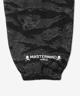 Mastermind Japan Phantom Woven Zip Up Jacket in black with subtle branding, showcasing the stylish woven fabric and zipper details.