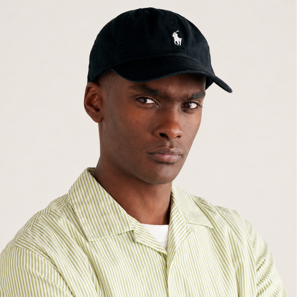 Black Polo Ralph Lauren baseball cap with embroidered logo, made of cotton-twill, featuring a classic sportswear style.
