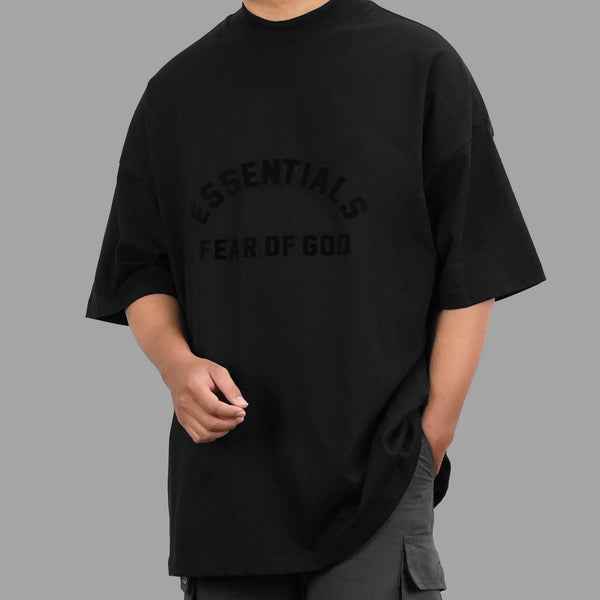 Fear of God Essentials Core Felt Logo Drop Shoulder Tee Jet Black (Oversized) FEAR OF GOD FEAR OF GOD - originalfook singapore