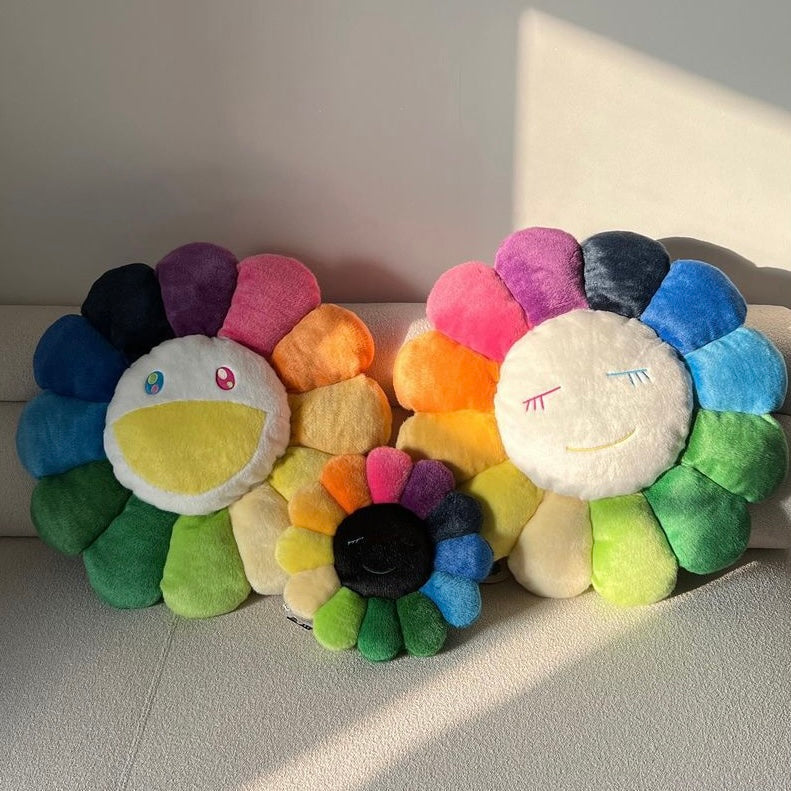Takashi Murakami Kaikai Kiki Flower Plush Cushion Rainbow & Black (30cm) TAKASHI MURAKAMI TAKASHI MURAKAMI - originalfook singapore