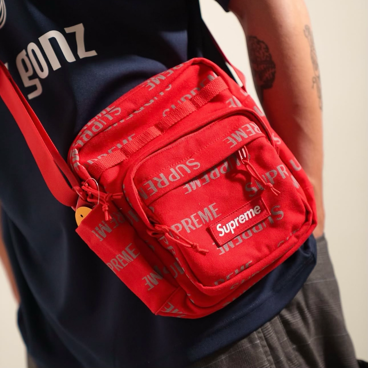 Supreme Reflective Monogram Logo Shoulder Bag Red