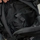 Black Supreme Box Logo backpack with adjustable straps and front logo patch, designed for stylish everyday use.