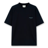 Dark navy Wooyoungmi tuft embroidered back logo tee featuring a casual fit and subtle embroidered design on the back.