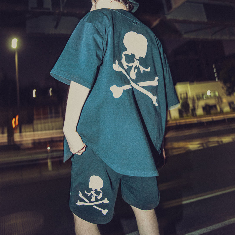 Black Mastermind Japan X New Era Script Logo Shorts featuring bold branding and casual style, perfect for streetwear and summer wear.