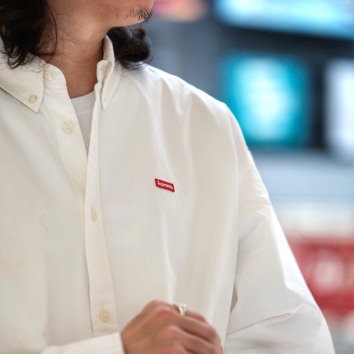Supreme Small Box Logo Denim Shirt White
