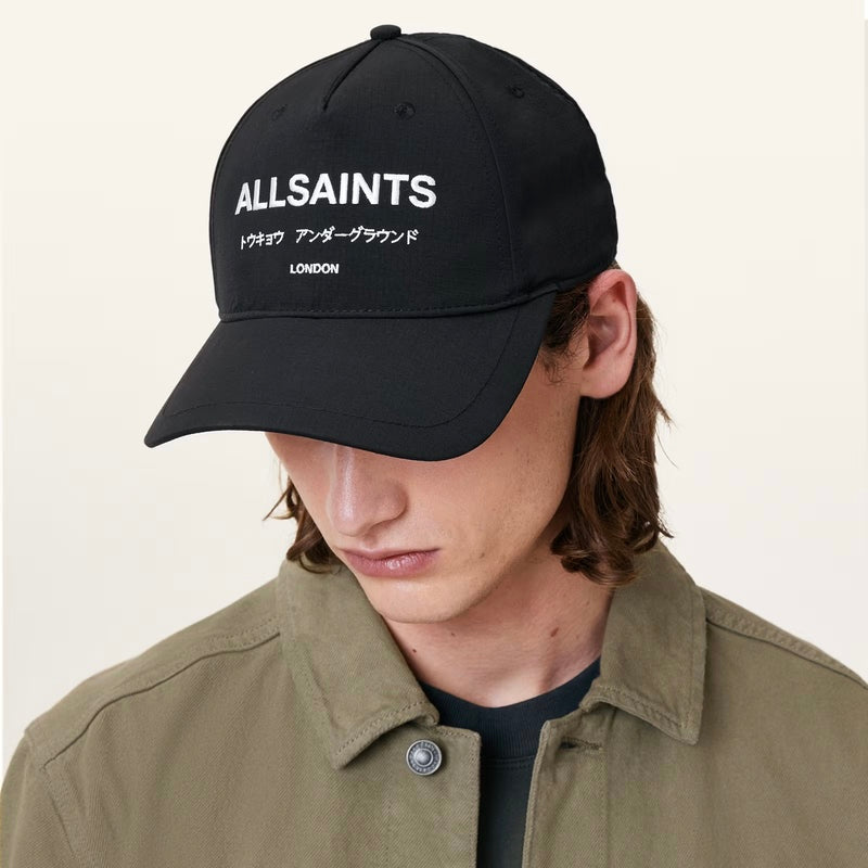 AllSaints Underground Logo Baseball Cap Black White - ORIGINALFOOK