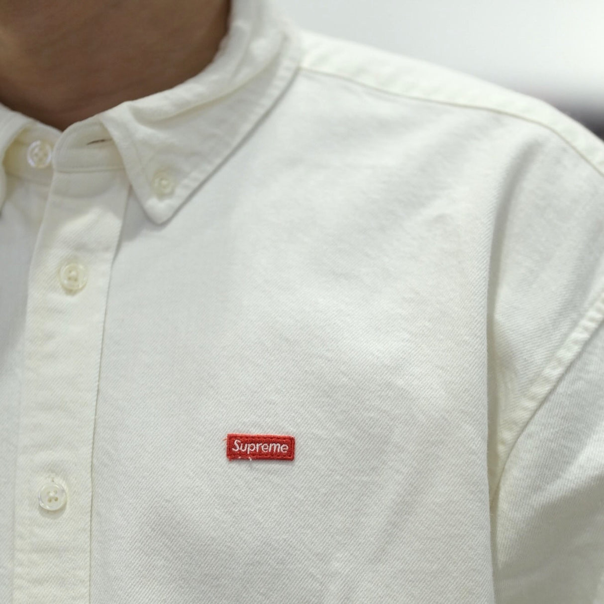 Supreme Small Box Logo Denim Shirt White