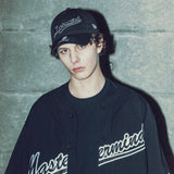 Black Mastermind Japan X New Era 9TWENTY cap with embroidered logo, casual streetwear style, adjustable fit, classic design.