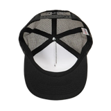 Black Supreme mesh trucker cap with adjustable snapback closure, featuring the Supreme logo on the front panel.