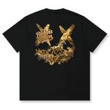 Black Rickyisclown Golden Horse Tee for men, featuring a gold horse graphic, casual apparel from the Rickyisclown brand.