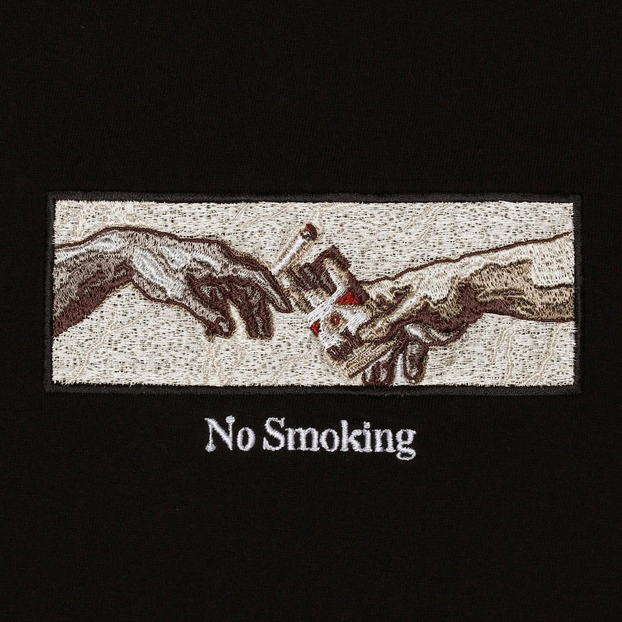 Black FR2 Embroidery Smoking Art Tee featuring detailed embroidery design on the front, casual fit, and stylish streetwear style.