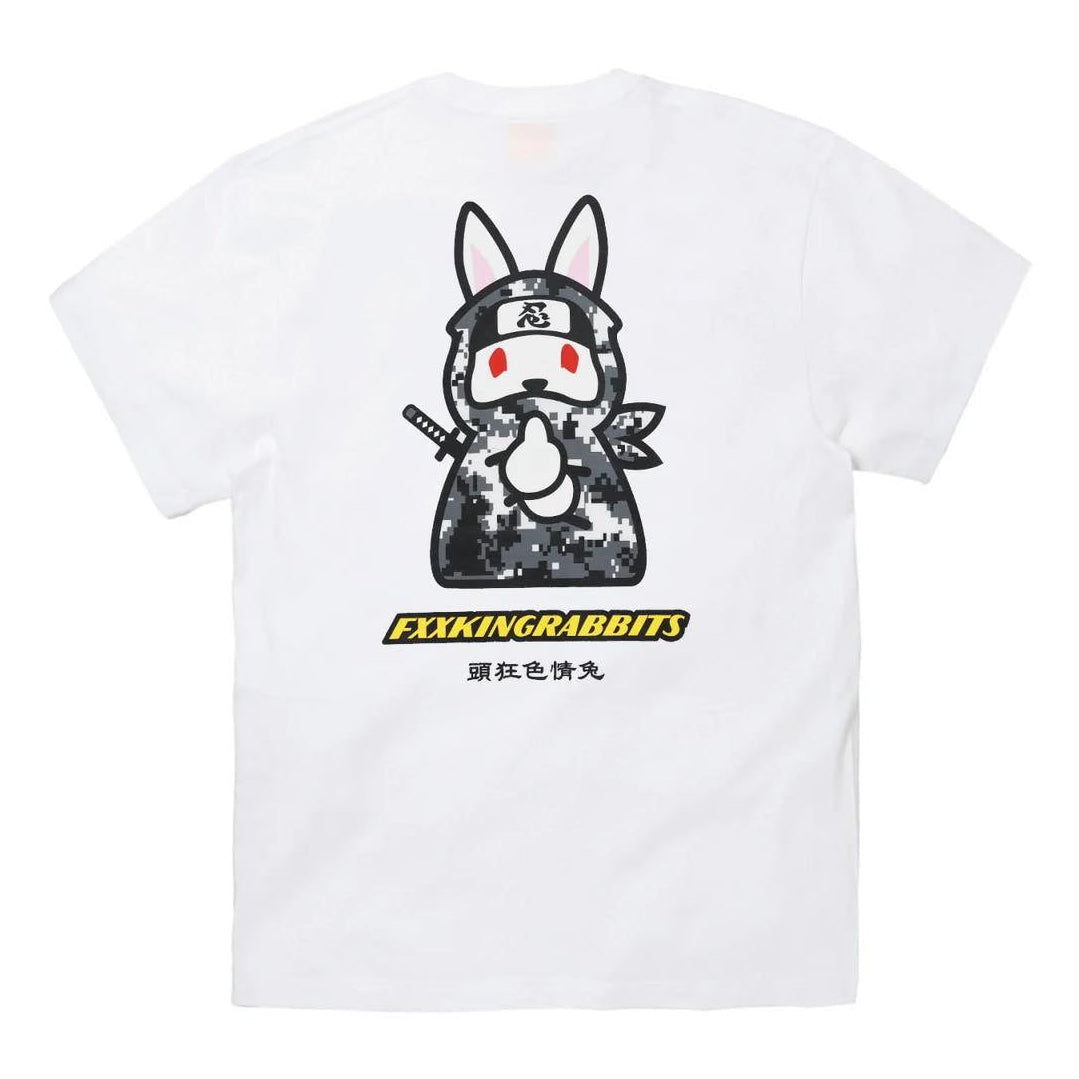 White FR2 Ninja Tee from FR2 apparel collection, featuring ninja-inspired design on lightweight cotton fabric.