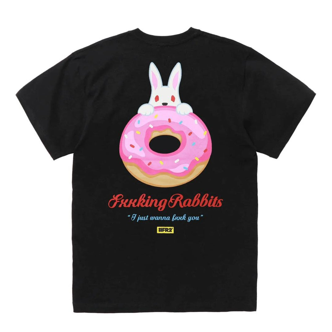 Black FR2 Sugar Donut T-shirt, casual apparel with graphic print, showcasing the distinctive design of the FR2 brand.