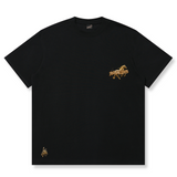 Black Rickyisclown Golden Horse Tee featuring a gold horse graphic, casual fit, from the RICKYISCLOWN apparel collection.