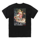 Black FR2 "Think Before You Smoke" art T-shirt featuring bold graphic design, casual fit, and streetwear style.