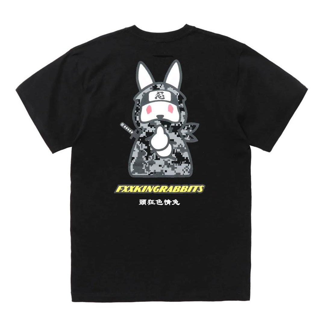 Black FR2 Ninja Tee from #FR2, featuring a graphic ninja design on the front, made of comfortable casual apparel fabric.