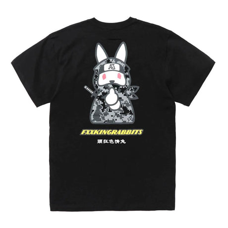 Black FR2 Ninja Tee from #FR2, featuring a graphic ninja design on the front, made of comfortable casual apparel fabric.