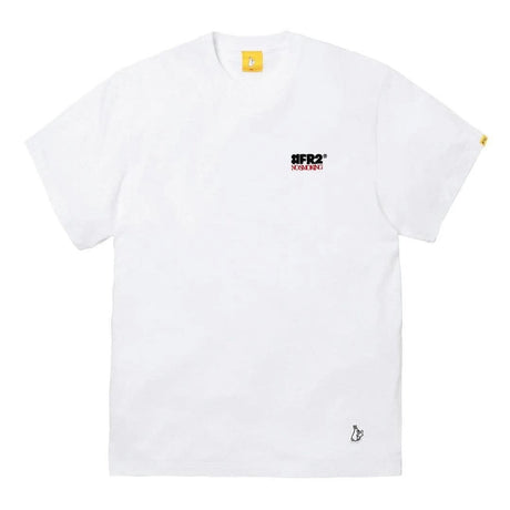 White FR2 Think Before You Smoke art T-shirt featuring bold graphic design on the front, casual apparel for streetwear style.